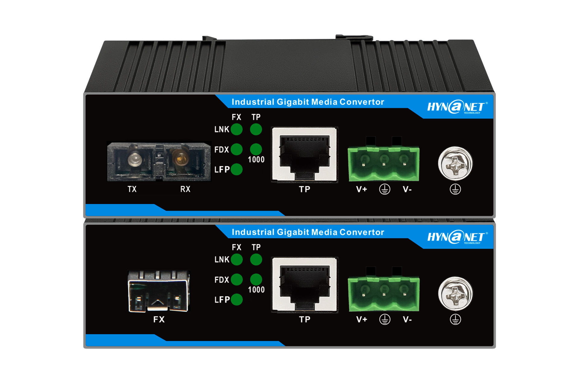Rack-mounted industrial-grade fiber optic transceiver
