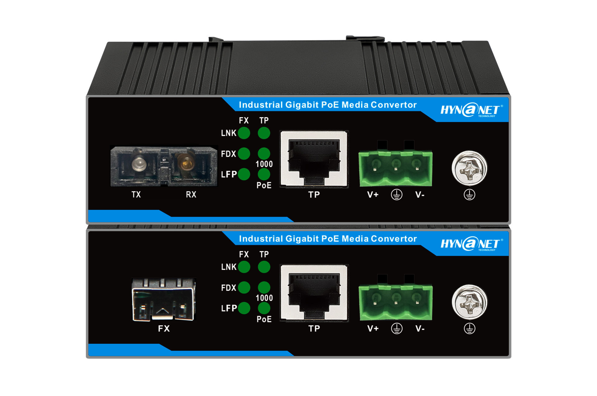 Rack-mounted industrial-grade PoE fiber transceiver